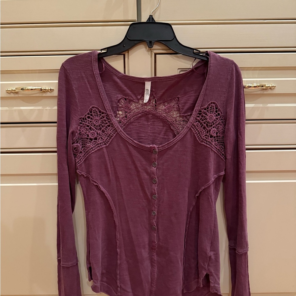 Vintage Free People Purple Lace Detail Top